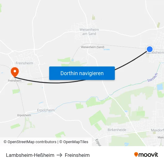 Lambsheim-Heßheim to Freinsheim map