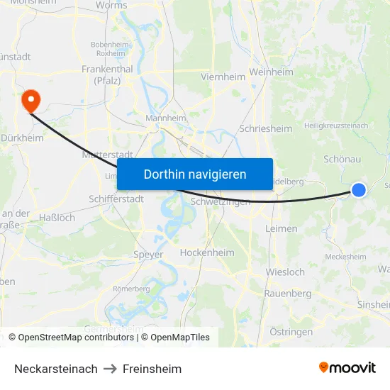 Neckarsteinach to Freinsheim map