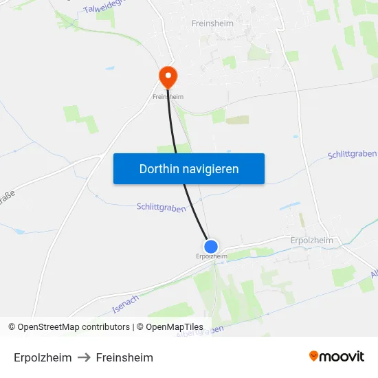 Erpolzheim to Freinsheim map