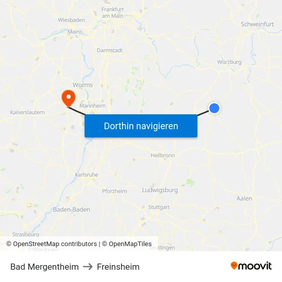 Bad Mergentheim to Freinsheim map