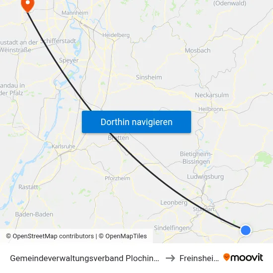 Gemeindeverwaltungsverband Plochingen to Freinsheim map