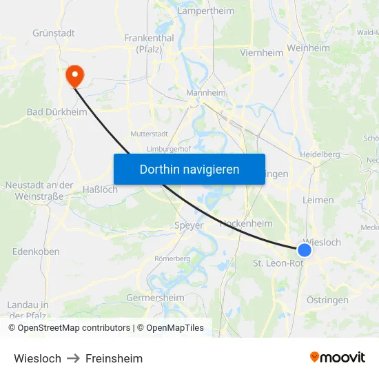 Wiesloch to Freinsheim map