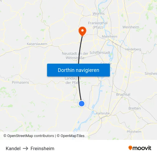 Kandel to Freinsheim map