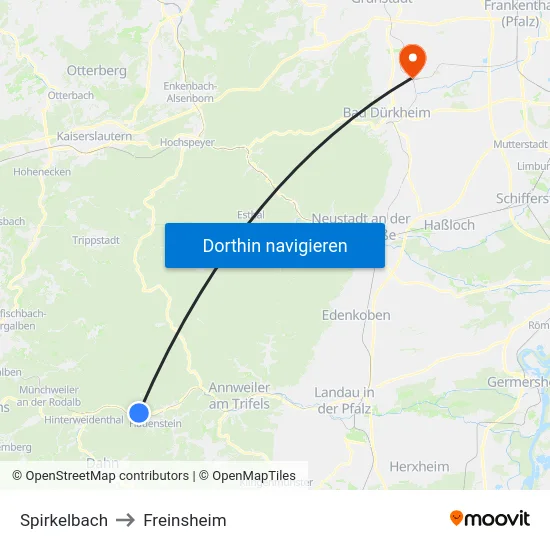 Spirkelbach to Freinsheim map