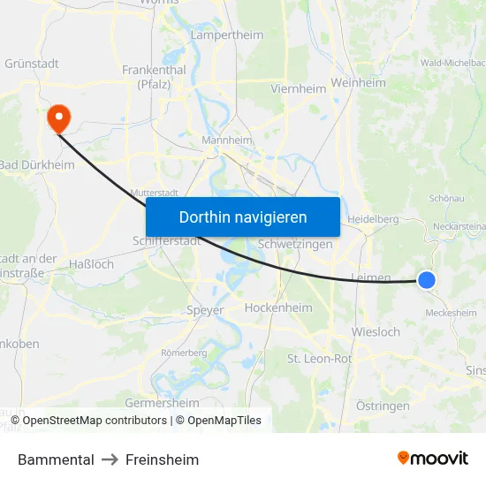 Bammental to Freinsheim map