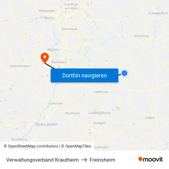 Verwaltungsverband Krautheim to Freinsheim map
