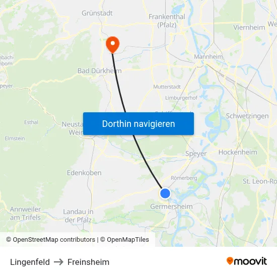 Lingenfeld to Freinsheim map