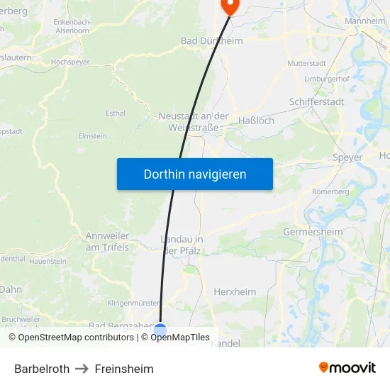 Barbelroth to Freinsheim map
