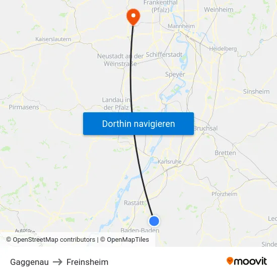Gaggenau to Freinsheim map