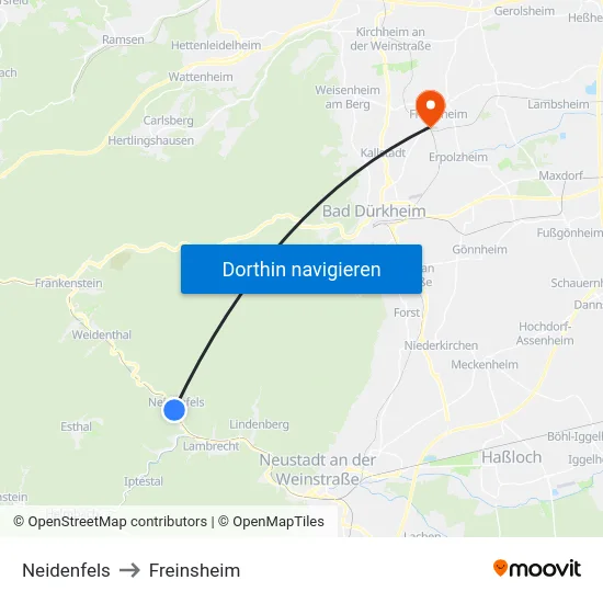 Neidenfels to Freinsheim map