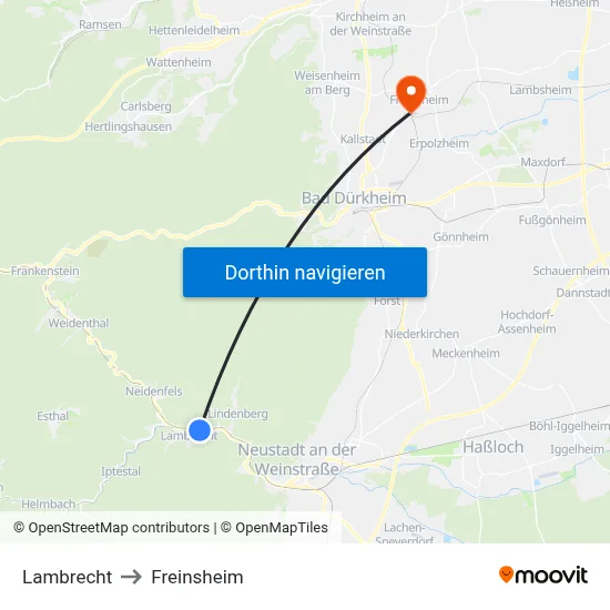 Lambrecht to Freinsheim map