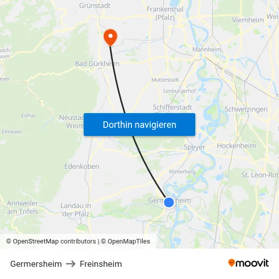 Germersheim to Freinsheim map