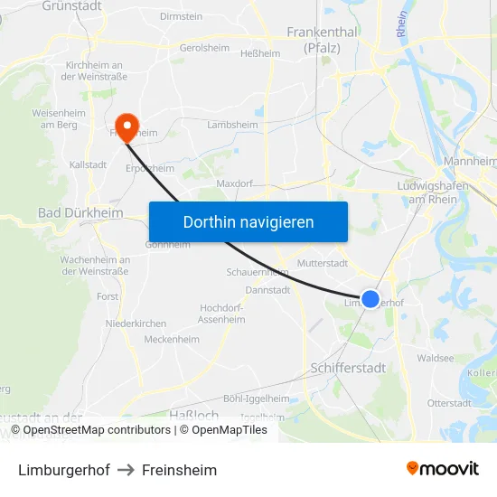 Limburgerhof to Freinsheim map