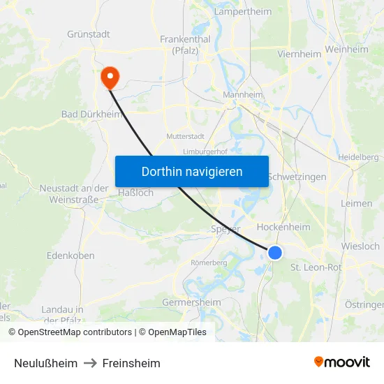 Neulußheim to Freinsheim map