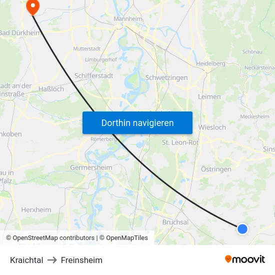 Kraichtal to Freinsheim map