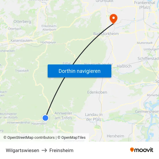 Wilgartswiesen to Freinsheim map