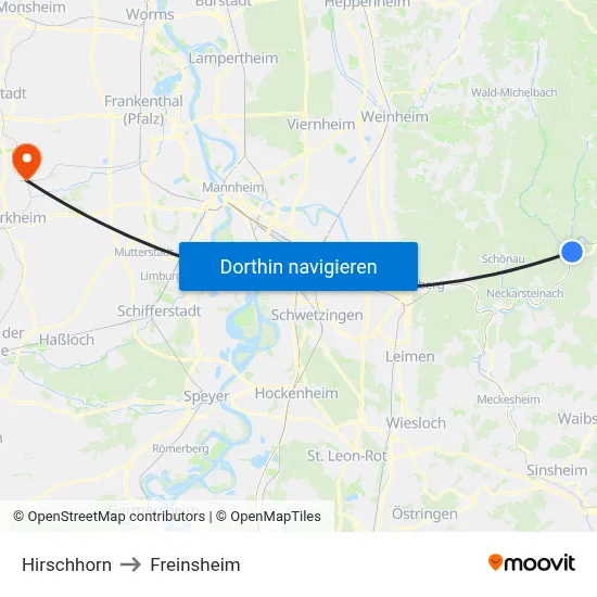 Hirschhorn to Freinsheim map