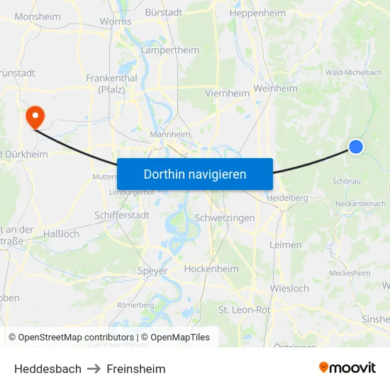 Heddesbach to Freinsheim map