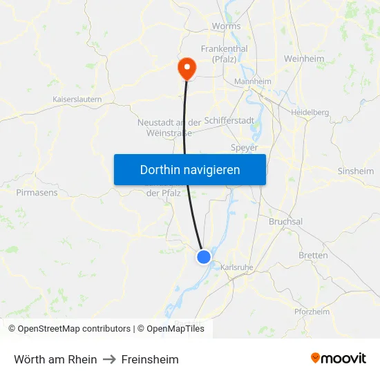 Wörth am Rhein to Freinsheim map