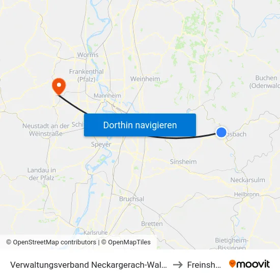 Verwaltungsverband Neckargerach-Waldbrunn to Freinsheim map
