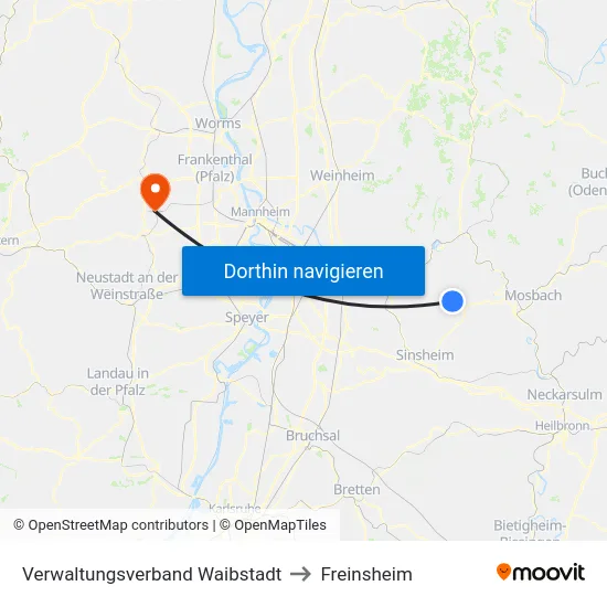 Verwaltungsverband Waibstadt to Freinsheim map
