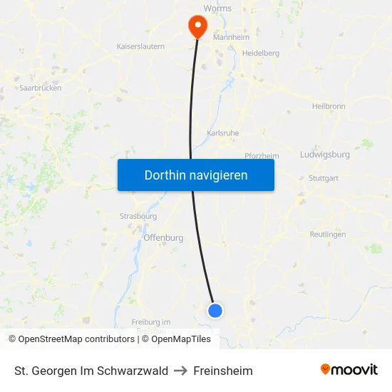 St. Georgen Im Schwarzwald to Freinsheim map