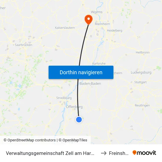 Verwaltungsgemeinschaft Zell am Harmersbach to Freinsheim map