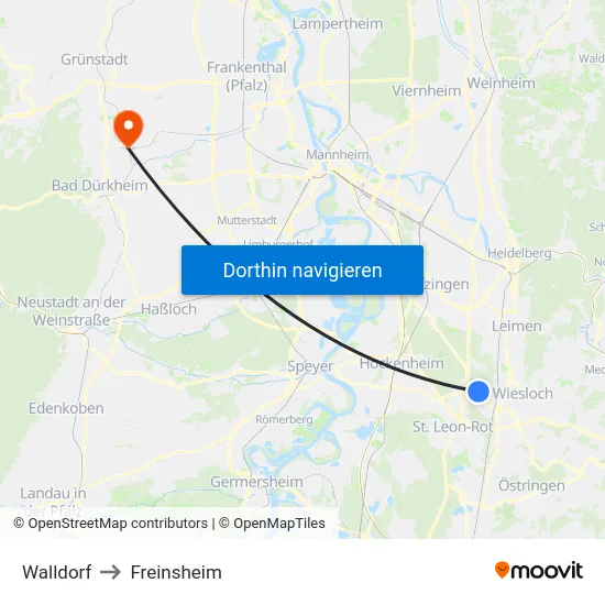 Walldorf to Freinsheim map