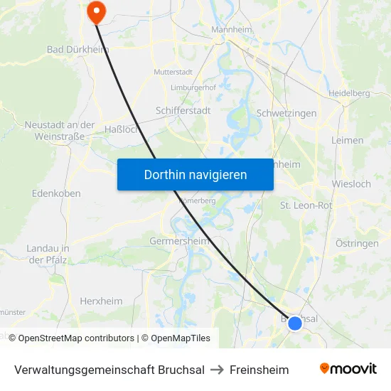 Verwaltungsgemeinschaft Bruchsal to Freinsheim map