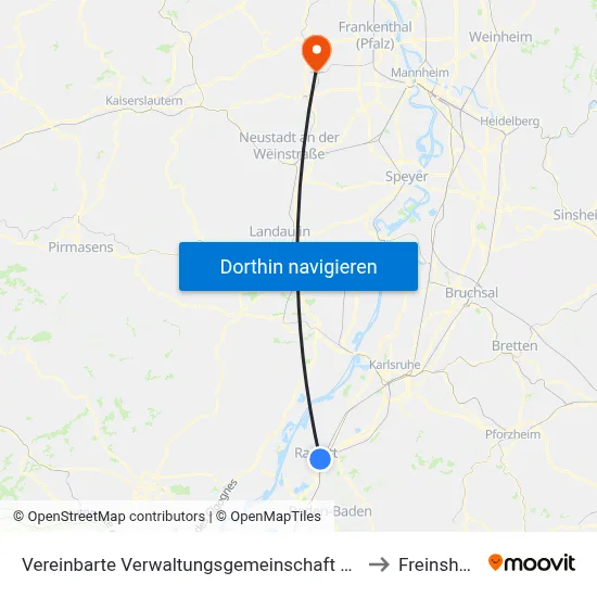 Vereinbarte Verwaltungsgemeinschaft Rastatt to Freinsheim map