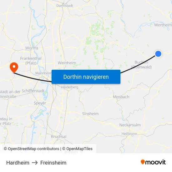 Hardheim to Freinsheim map