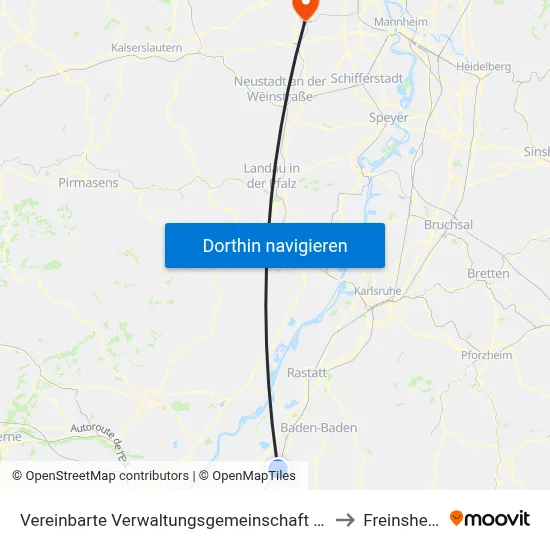 Vereinbarte Verwaltungsgemeinschaft Bühl to Freinsheim map