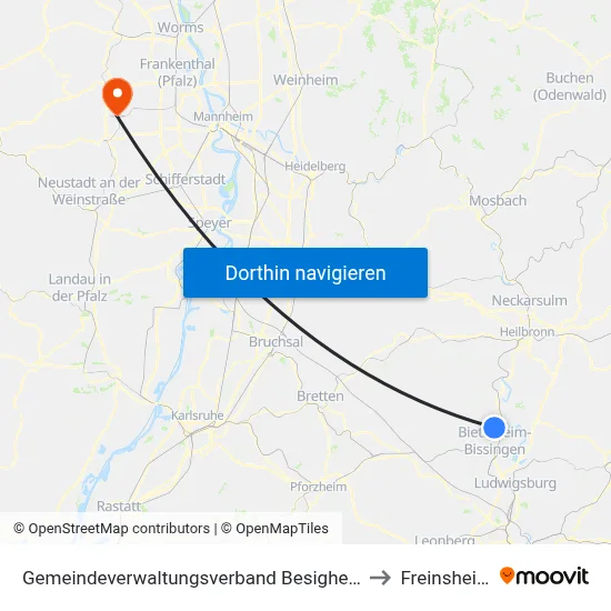 Gemeindeverwaltungsverband Besigheim to Freinsheim map