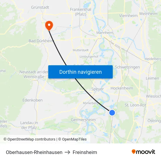 Oberhausen-Rheinhausen to Freinsheim map