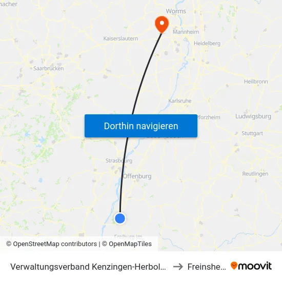 Verwaltungsverband Kenzingen-Herbolzheim to Freinsheim map