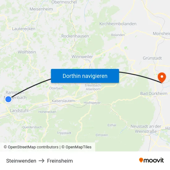 Steinwenden to Freinsheim map