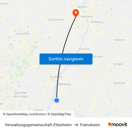 Verwaltungsgemeinschaft Ettenheim to Freinsheim map