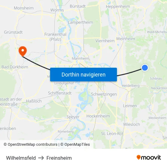 Wilhelmsfeld to Freinsheim map