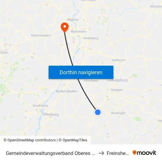 Gemeindeverwaltungsverband Oberes Gäu to Freinsheim map