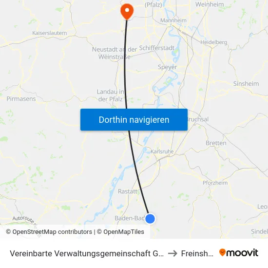 Vereinbarte Verwaltungsgemeinschaft Gernsbach to Freinsheim map