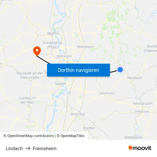 Lindach to Freinsheim map