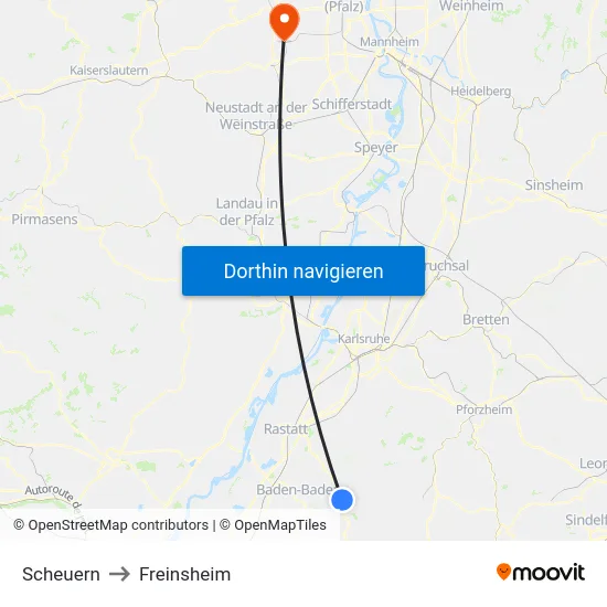 Scheuern to Freinsheim map