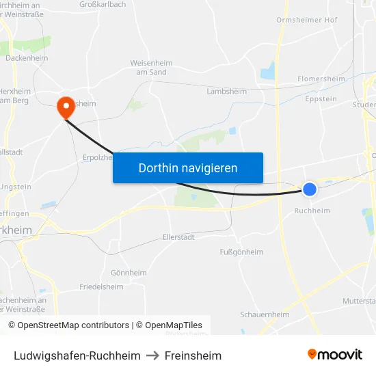 Ludwigshafen-Ruchheim to Freinsheim map