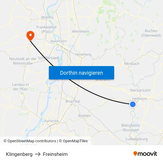Klingenberg to Freinsheim map