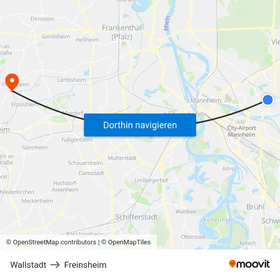 Wallstadt to Freinsheim map