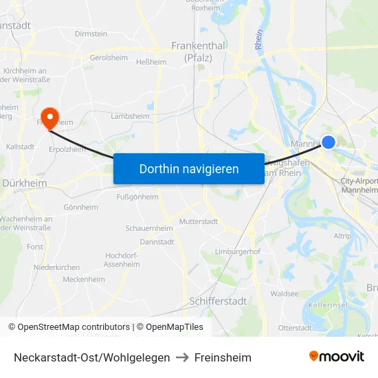 Neckarstadt-Ost/Wohlgelegen to Freinsheim map