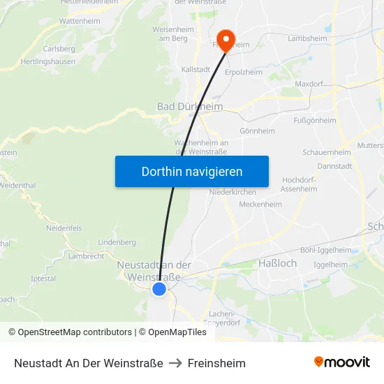 Neustadt An Der Weinstraße to Freinsheim map