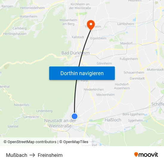Mußbach to Freinsheim map
