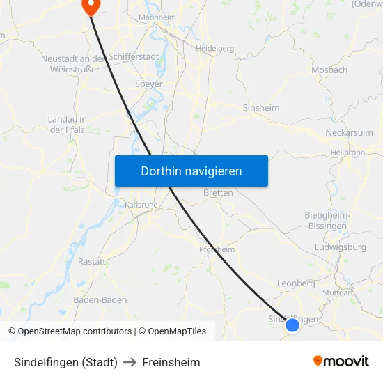 Sindelfingen (Stadt) to Freinsheim map