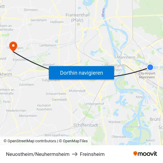 Neuostheim/Neuhermsheim to Freinsheim map